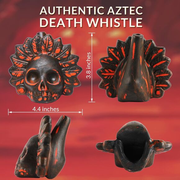 Aztec Death Whistle Red Skull Mask Ceramic Loud Scream Halloween Prank Prop - Picture 2 of 8